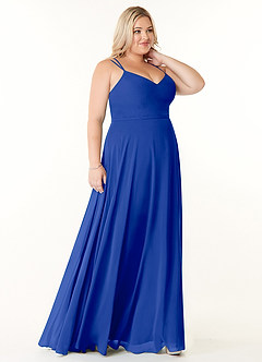 Azazie Janine Bridesmaid Dresses Royal Blue A-Line V-Neck Chiffon Dress image8