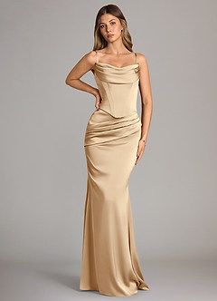 Azazie Sorrel Bridesmaid Dresses Champagne Mermaid Strapless Stretch Satin Convertible Dress image6