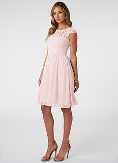 Azazie Shivani Final Sale Blushing Pink A-Line Lace Chiffon Dress image3