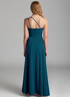 Azazie Maron Junior Ink Blue A-Line Pleated Stretch Satin Dress image4