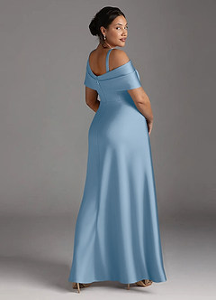 Azazie Milton Mère de la mariée Robes Robe Trapèze en Satin extensible Plissée Poudre Bleue image12