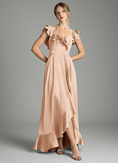 Azazie Lyra Bridesmaid Dresses English Rose A-Line Off the Shoulder Stretch Satin Convertible Dress image3