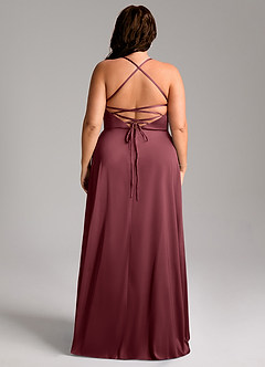 Azazie Mei Bridesmaid Dresses Merlot A-Line V-Neck Stretch Satin Dress image8