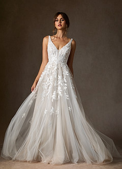 Azazie Sorella Wedding Dresses Diamond White A-Line V-Neck Sequins Tulle Dress image1
