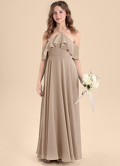 Azazie Tessabelle Junior A-Linie Schulterfrei Chiffon Kleid Taupe image4