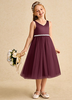 Azazie Firefly Flower Girl Dresses Cabernet A-Line Bow Matte Satin Dress image7