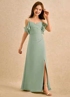 Azazie Pippy Girls Formal Abiti da Ragazza di Fiori Abito A-Line in Chiffon Scollo a Cuore Verde Salvia image5