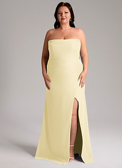 Azazie Leonis Robes de demoiselle d'honneur Robe Fourreau Convertible en Mousseline de soie Sans bretelles Sorbet Citron image11