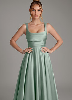 Azazie Azaria Bridesmaid Dresses Agave A-Line Corset Stretch Satin Dress image6