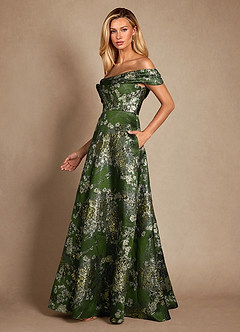 Azazie Marceline Mother of the Bride Dresses Matcha Green A-Line Off the Shoulder Jacquard Dress image3