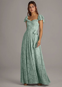 Azazie Aricella Bridesmaid Dresses Agave A-Line Corset Floral Burnout Dress image3