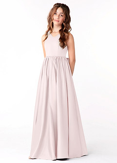 Azazie Hathaway Junior Blushing Pink A-Line Bow Matte Satin Dress image3