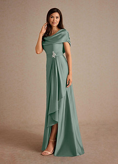 Azazie Branford Abiti per la Madre della Sposa Abito A-Line in Raso Elasticizzato Plissettato Salvia Argentata image2