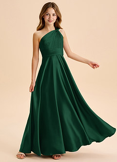 Azazie Charlize Junior Jurk van Stretch Satijn met A-Lijn Geplooid Donkergroen image5