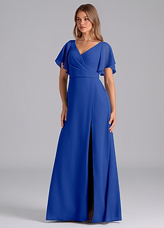 Azazie Ambrosia Bridesmaid Dresses Royal Blue A-Line Pleated Chiffon Dress image1