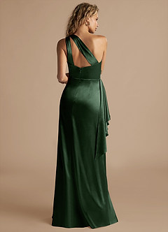 Azazie Maive Bridesmaid Dresses Eucalyptus Sheath Ruched Metallic Satin Dress image3