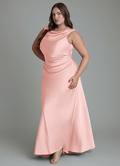 Azazie Kieryn Vestidos de damas de honor Vestido Rosa Empolvado de Satén Elástico de Corte Sirena con Plisado image11