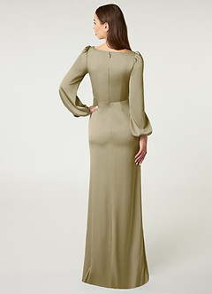 Azazie Mel Bridesmaid Dresses Moss Green Sheath Long Sleeve Stretch Satin Dress image2