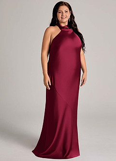 Azazie Velli Bridesmaid Dresses Burgundy Mermaid High Neck Stretch Satin Dress image9