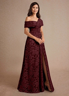 Azazie Milton Mother of the Bride Dresses Cabernet A-Line Pleated Floral Burnout Dress image3