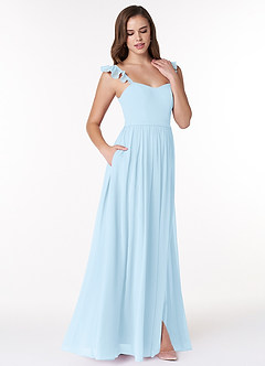 Azazie Metz Bridesmaid Dresses Sky Blue A-Line Sweetheart Ruched Chiffon Dress image3