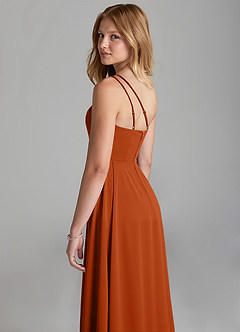 Azazie Maron Junior Burnt Orange A-Line Pleated Stretch Satin Dress image2