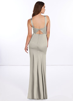 Azazie Elana Final Sale Agave Mermaid Side Slit Stretch Satin Dress image3