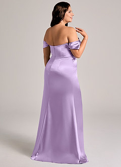 Azazie Saige Bridesmaid Dresses Lilac Sheath Off the Shoulder Metallic Satin Convertible Dress image14