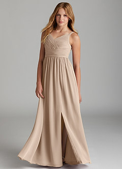 Azazie Chanel Junior Taupe A-Line Sweetheart Neckline Chiffon Dress image3