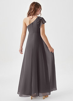 Azazie Arabella Junior Steel Grey A-Line Ruched Chiffon Dress image2