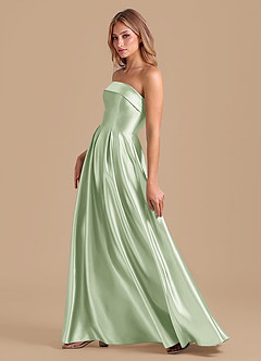 Azazie Lucienne Bridesmaid Dresses Dusty Sage A-Line Pleated Metallic Satin Dress image6