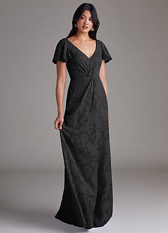 Azazie Soren Robes de demoiselle d'honneur Robe Trapèze en Blumen-Burnout Plissée Noir image2