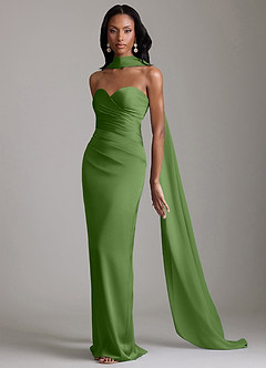 Azazie Sonora Vestidos de damas de honor Vestido de Albahaca de Satén Elástico de Corte Recto con Sin tirantes image10