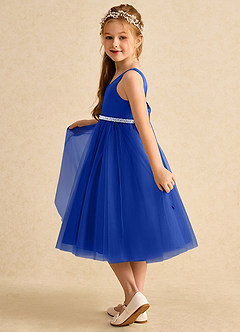 Azazie Firefly vestidos de niña de las flores Vestido de Azul Real de Satin Mate de Corte En A con Lazo image4