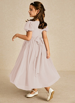 Azazie Joss Blumenmädchenkleider A-Linie mit ärmel Chiffon Kleid Blassrosa image2