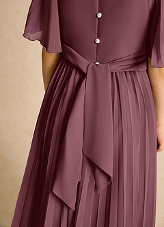 Azazie Gisele Abiti da Ragazza di Fiori Abito A-Line in Chiffon Plissettato Sangria image7