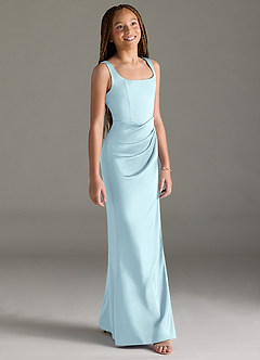 Azazie Mero Junior Syrena Pofałdowany Satyna elastyczna Długość podłogi Młodsza druhna Sukienka image3