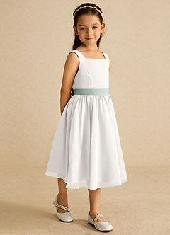 Azazie Elina Flower Girl Dresses Ivory Agave A-Line Sleeveless Chiffon Dress image5