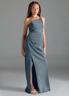 Azazie Eren Junior Twilight Sheath Pleated Stretch Satin Dress image4