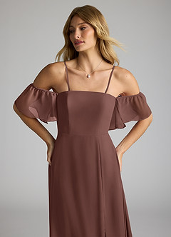 Azazie Sue Bridesmaid Dresses Espresso A-Line Off the Shoulder Chiffon Convertible Dress image2