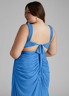Azazie Jesaphine Brautjungfernkleider Etui Gerafft Gittergewebe Kleid Blauhäher image7
