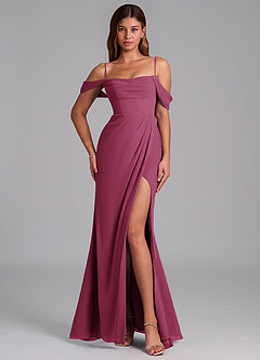 Azazie Johana Robes de demoiselle d'honneur Robe Sirène Convertible en Mousseline de soie Épaule décolletée Mûre image4