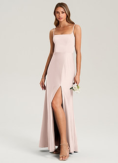 Azazie Lidia Bridesmaid Dresses Blushing Pink Mermaid Side Slit Stretch Satin Dress image3