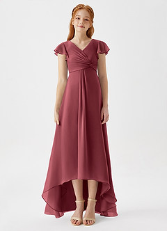 Azazie Breanne Junior Vestido de Merlot de Gasa de Corte En A image6