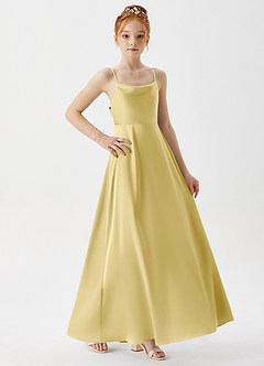 Azazie Shale Junior Abito A-Line in Raso Elasticizzato Sorbetto Al Limone image4