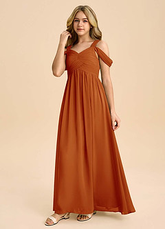 Azazie Lianne Junior Paprika A-Line Off the Shoulder Chiffon Dress image6