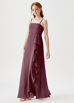 Azazie Kaylee Junior Sangria A-Line with Belt Stretch Satin Dress image4