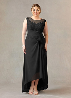 Azazie Endora Mother of the Bride Dresses Black A-Line Scoop Lace Chiffon Dress image6
