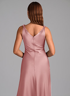 Azazie Nerine Vestidos de damas de honor Vestido de Rosa Polvorienta de Satén Elástico de Corte en A con Plisado image2