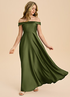 Azazie Sissy Junior Linia A Zza ramienia Satyna elastyczna Długość podłogi Młodsza druhna Sukienka image5